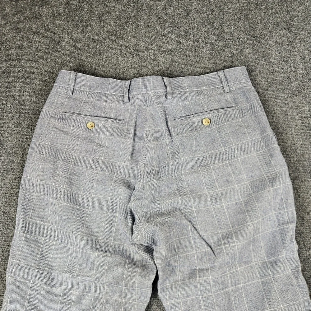 Banana Republic Mens 36 Tailored Linen Blend Plaid Dress Pants Blue White